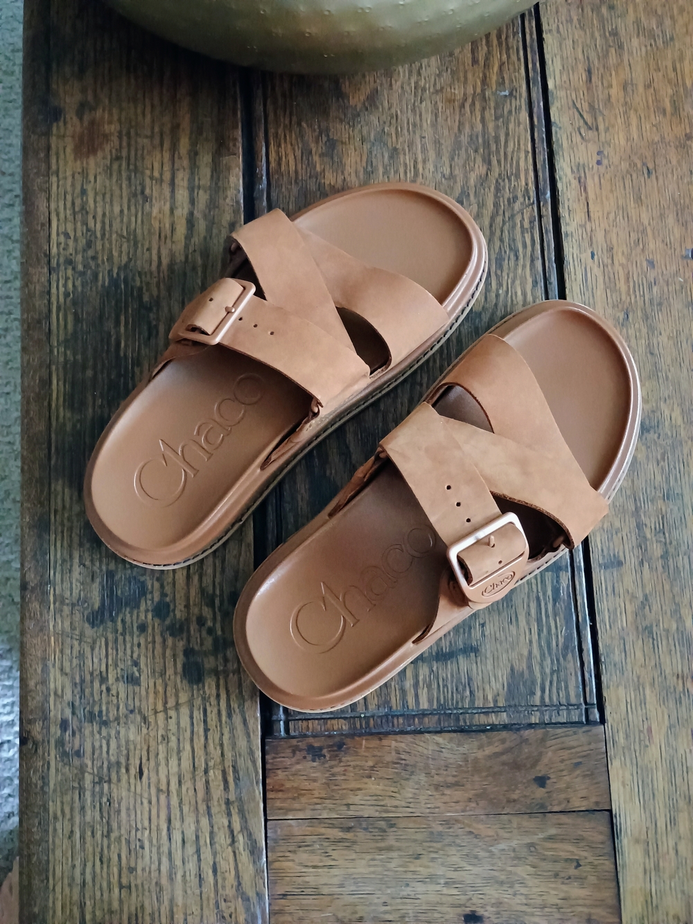 Chaco Tan Leather Slide Sandals